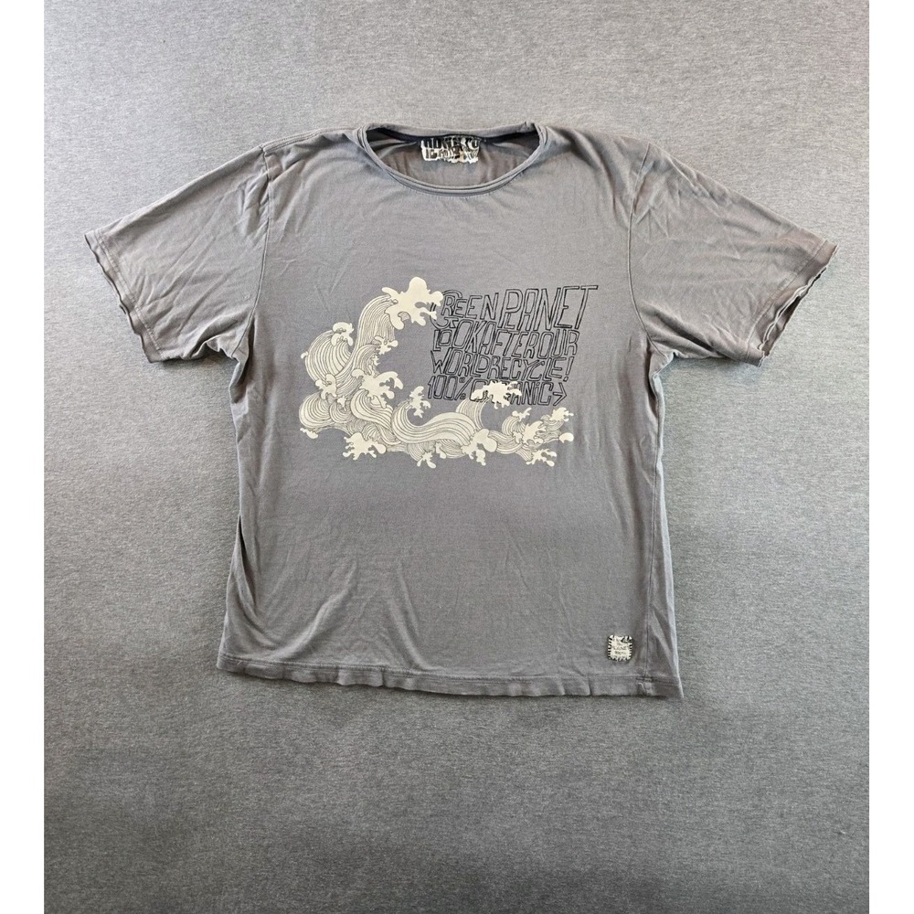 Down To Earth T Shirt‎ Mens M Gray Organic Cotton Slub Ocean Waves Lightweight
